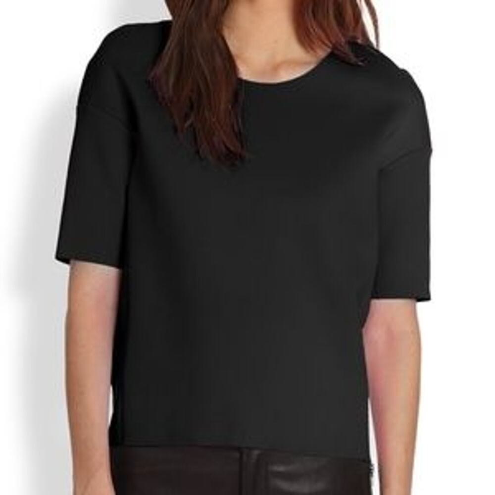 J Brand Auden Scuba Top Casual Shirt Short Sleeve Black Monochrome - M